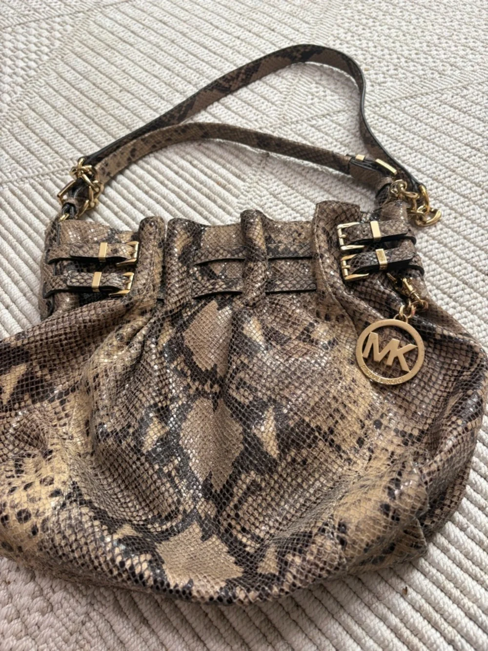 Michael Kors Snake-Print Shoulder Bag in Taupe and Black